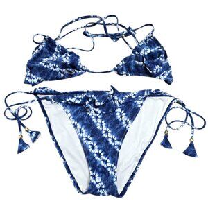 Victorias Secret Womens Blue Tie Dye The‎ Teeny Bikini 2 Pcs Swimsuit Size L